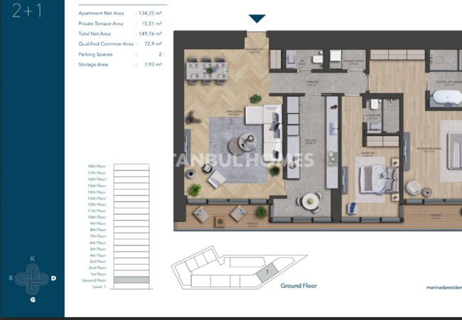 Stylish Middle Floor Apartments and Penthouses in Bakirkoy 38