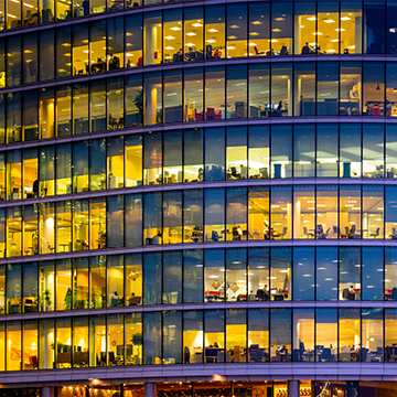 offices with working people inside of it close view